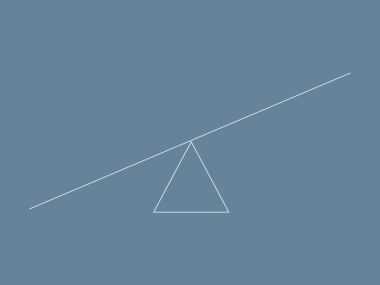 Ilustração de Andreia Ramos de uma balança desenhada de forma minimalista, representada por um triangulo com uma linha em cima